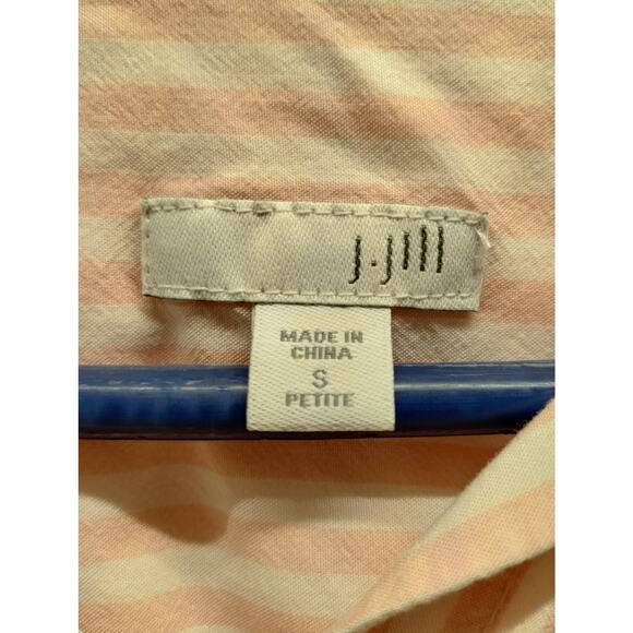 J. Jill Size Small Petite Pink White Striped Button Up Roll Tab Sleeve Shirt - Picture 5 of 6